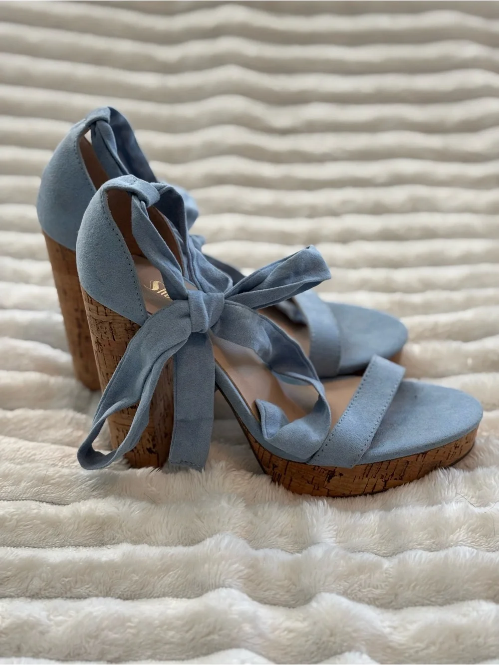 Light Blue Lace-Up Platform Cork Heeled Sandals | Y2K Fairycore Summer Shoes 6.5